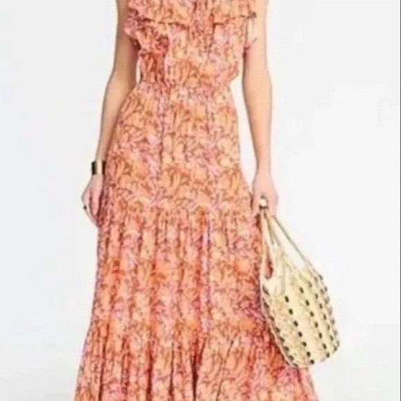 J. Crew Tiered Floral Orange Maxi Dress. Size S. NWT. - Picture 3 of 12